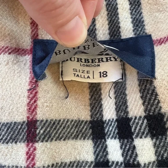 Vintage Burberry Car Coat Womens Sz 18 House Check Blue Hooded Wool Jacket - Picture 10 of 15